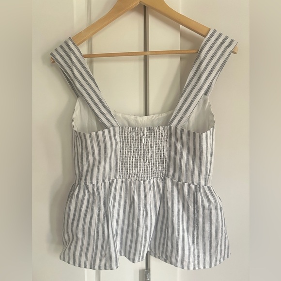 Reformation Evie Linen Top in Antibes Stripe Blue White Stripes | US 0 UK 4 - Picture 8 of 10